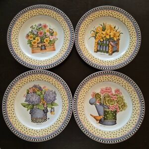 Sakura Debbie Mumm Spring Bouquet 8 3/8" Salad Plates Set of 4 Stoneware 1999